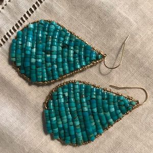 Turquoise and gold tone tear drop earrings